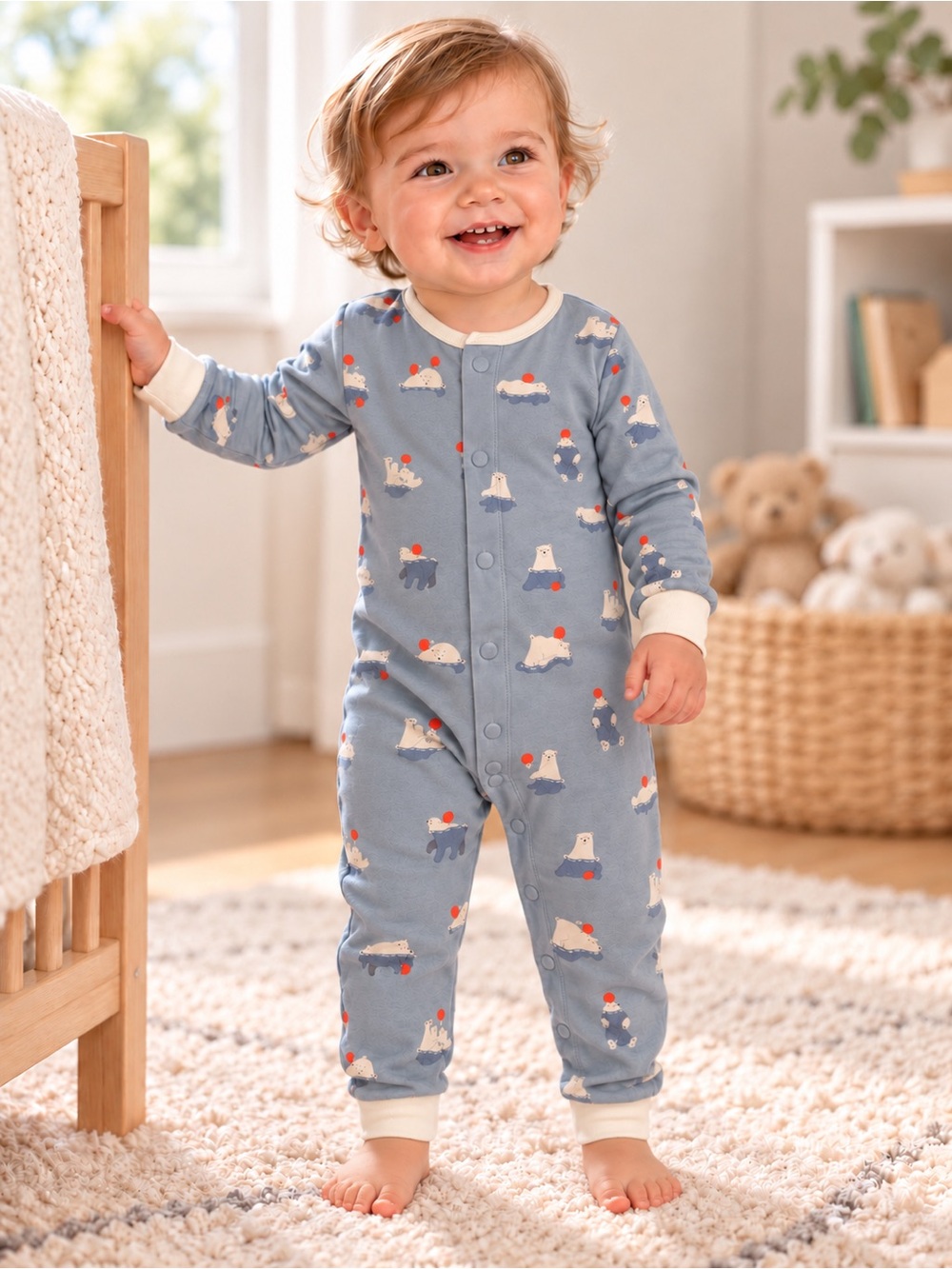 Magnetic Me Blue-Gray Polar Bear Print Footed Sleeper